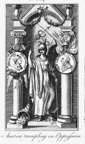 Engraving of Classical Temple Dedicated to Liberty, Justice, and Plenty