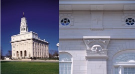 Inverted pentacles on Mormon temple at Nauvoo, Illinois